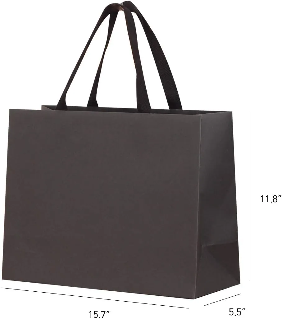 10pcs 15.7x5.5x11.8" (3) Large Size, Black Paper Bags with Black Cotton Handles, Thick Sturdy Durable Gift bags