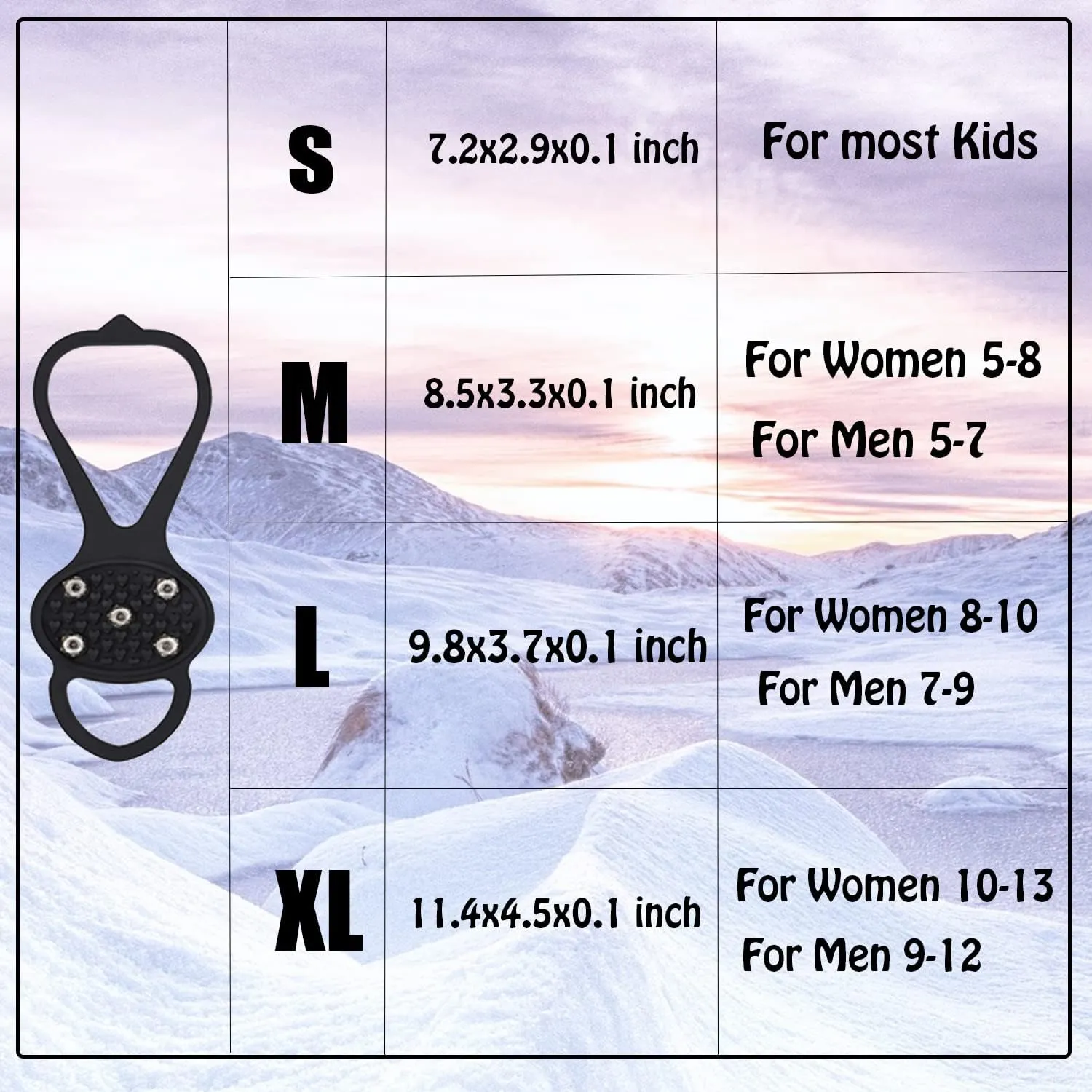 2 Pair Universal Non-Slip Ice Gripper Spikes, Durable Snow Grips for Shoes, Boot, 5 Steel Walk Traction Cleats