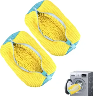 2 PCS Laundry Shoe Bag - Shoe Washing Bag for Washing Machine - Reusable Shoe Cleaning Bag for All Shoe Types and Sizes (Yellow)