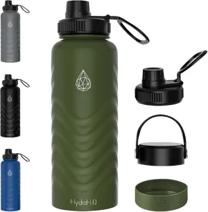 24oz Insulated Water Bottle with Straw–Stainless Steel,Leak-Proof,Wide Mouth, BPA-Free,Silicone Boot & Flex Handle–Sports Flask for Gym,Hiking,Travel–Green