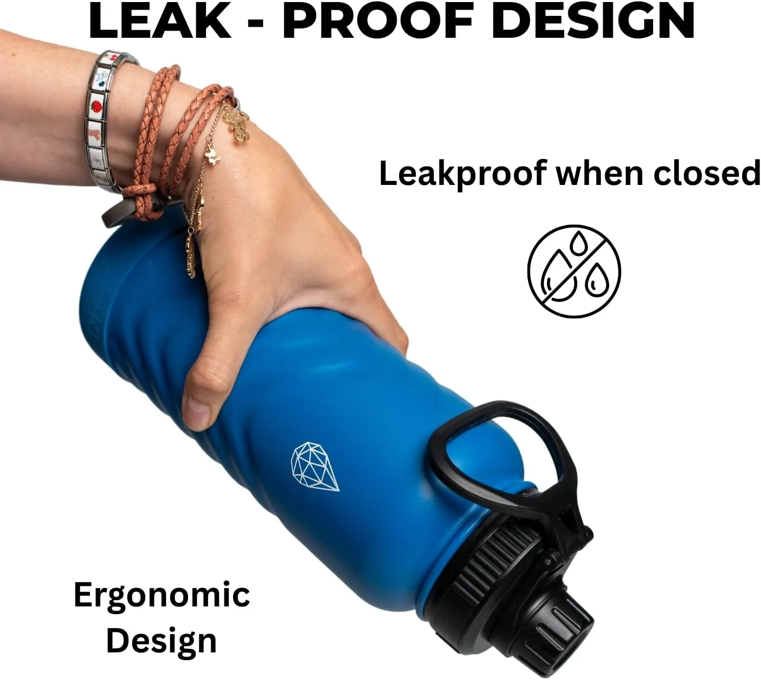 24oz Insulated Water Bottle,Stainless Steel Water Bottle with 2 Lids (Straw and Handle Lid),Fluid Scale,Wide Mouth,BPA-Free,Metal Water Bottles Keep Hot and Cold,Double Walled,Blue