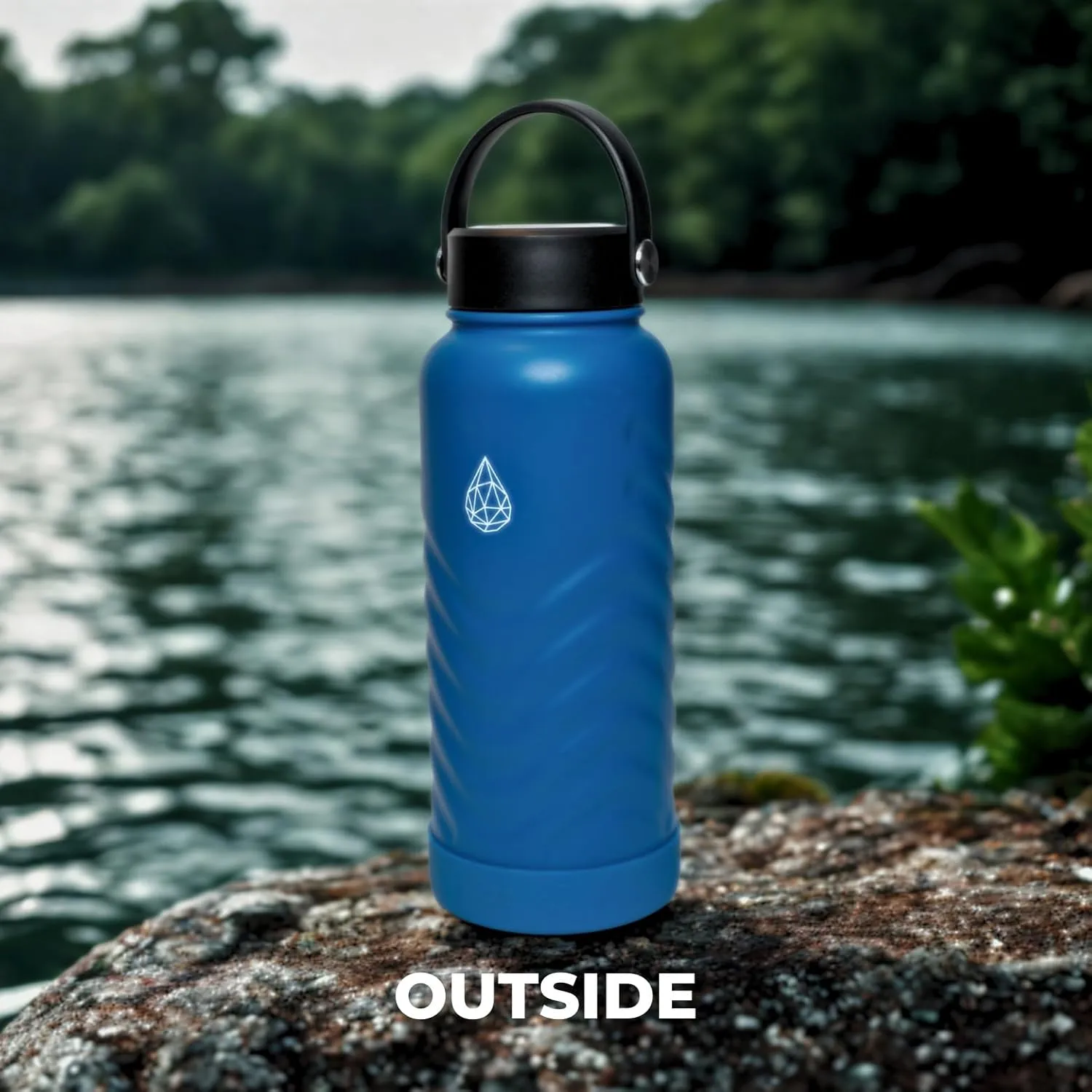 24oz Insulated Water Bottle,Stainless Steel Water Bottle with 2 Lids (Straw and Handle Lid),Fluid Scale,Wide Mouth,BPA-Free,Metal Water Bottles Keep Hot and Cold,Double Walled,Blue