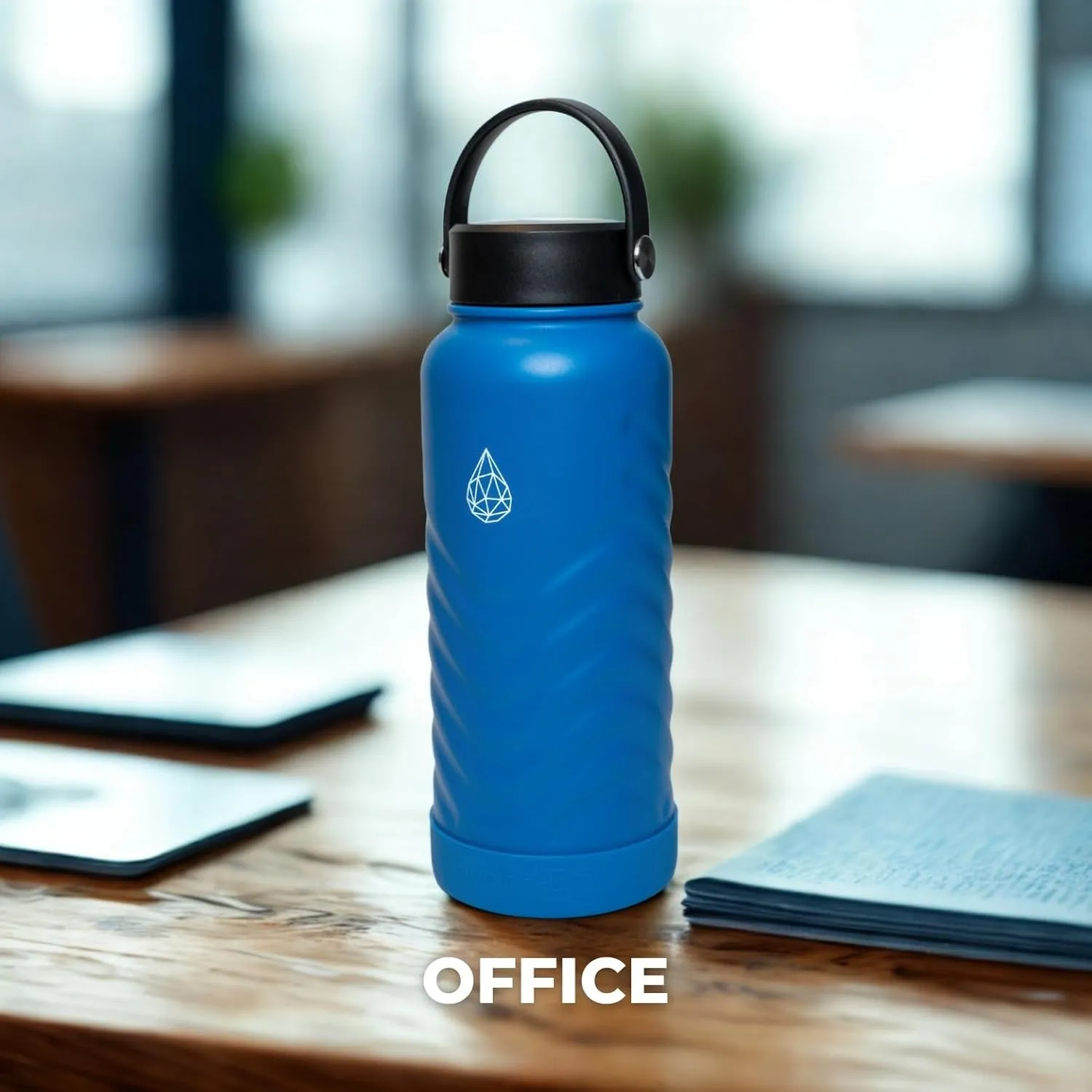 24oz Insulated Water Bottle,Stainless Steel Water Bottle with 2 Lids (Straw and Handle Lid),Fluid Scale,Wide Mouth,BPA-Free,Metal Water Bottles Keep Hot and Cold,Double Walled,Blue