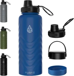 24oz Insulated Water Bottle,Stainless Steel Water Bottle with 2 Lids (Straw and Handle Lid),Fluid Scale,Wide Mouth,BPA-Free,Metal Water Bottles Keep Hot and Cold,Double Walled,Blue