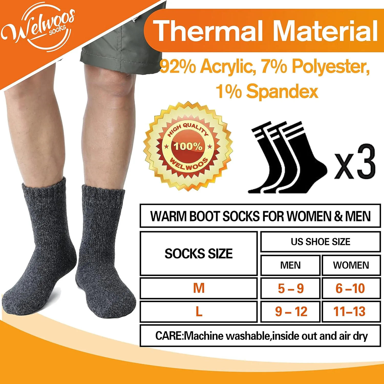 3 Pairs Warm Thermal Socks for Women & Men Winter Ski Thick Boot Insulated Socks for Cold Weather