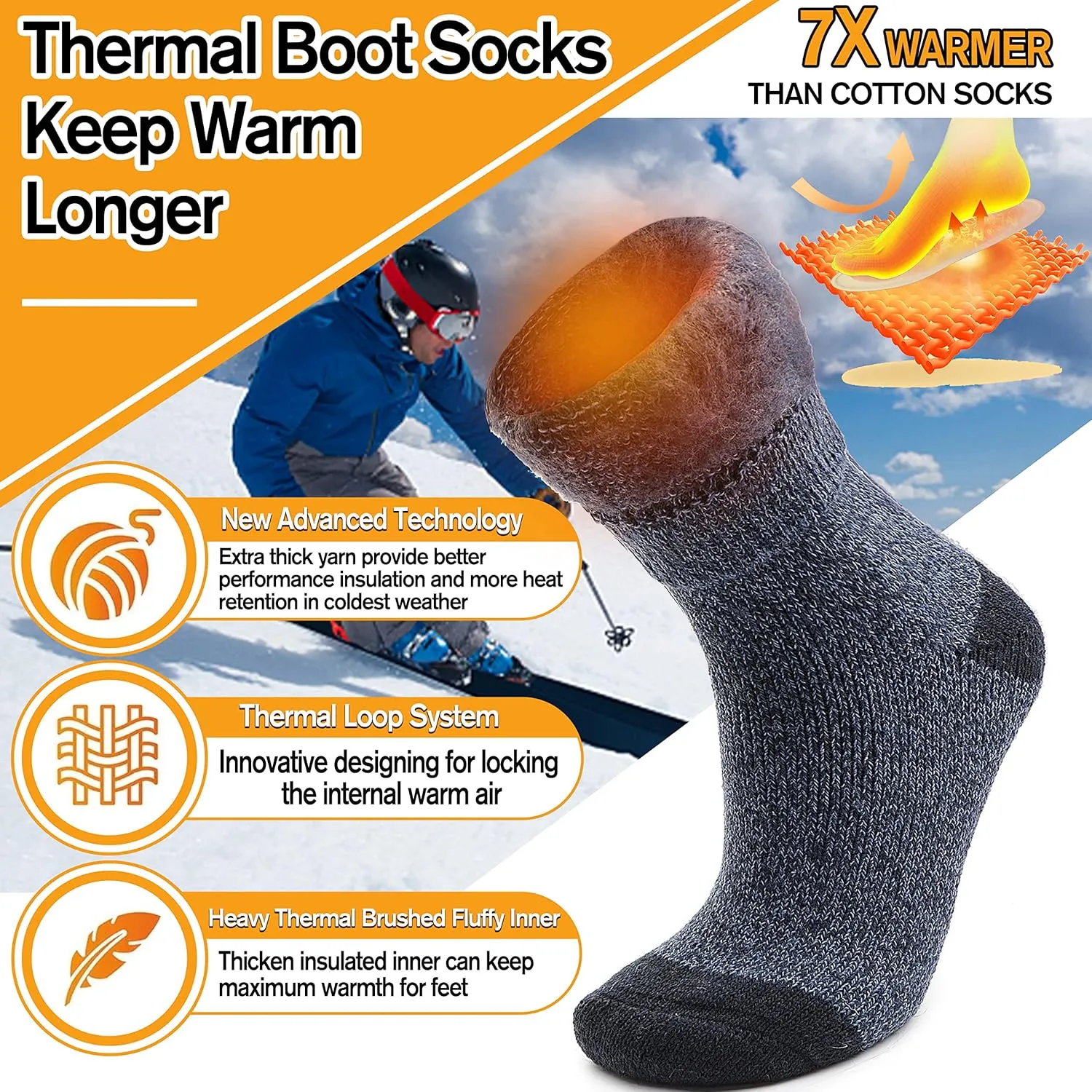 3 Pairs Winter Thermal Socks for Men & Women Warm Winter Ski Thick Boot Insulated Socks for Cold Weather