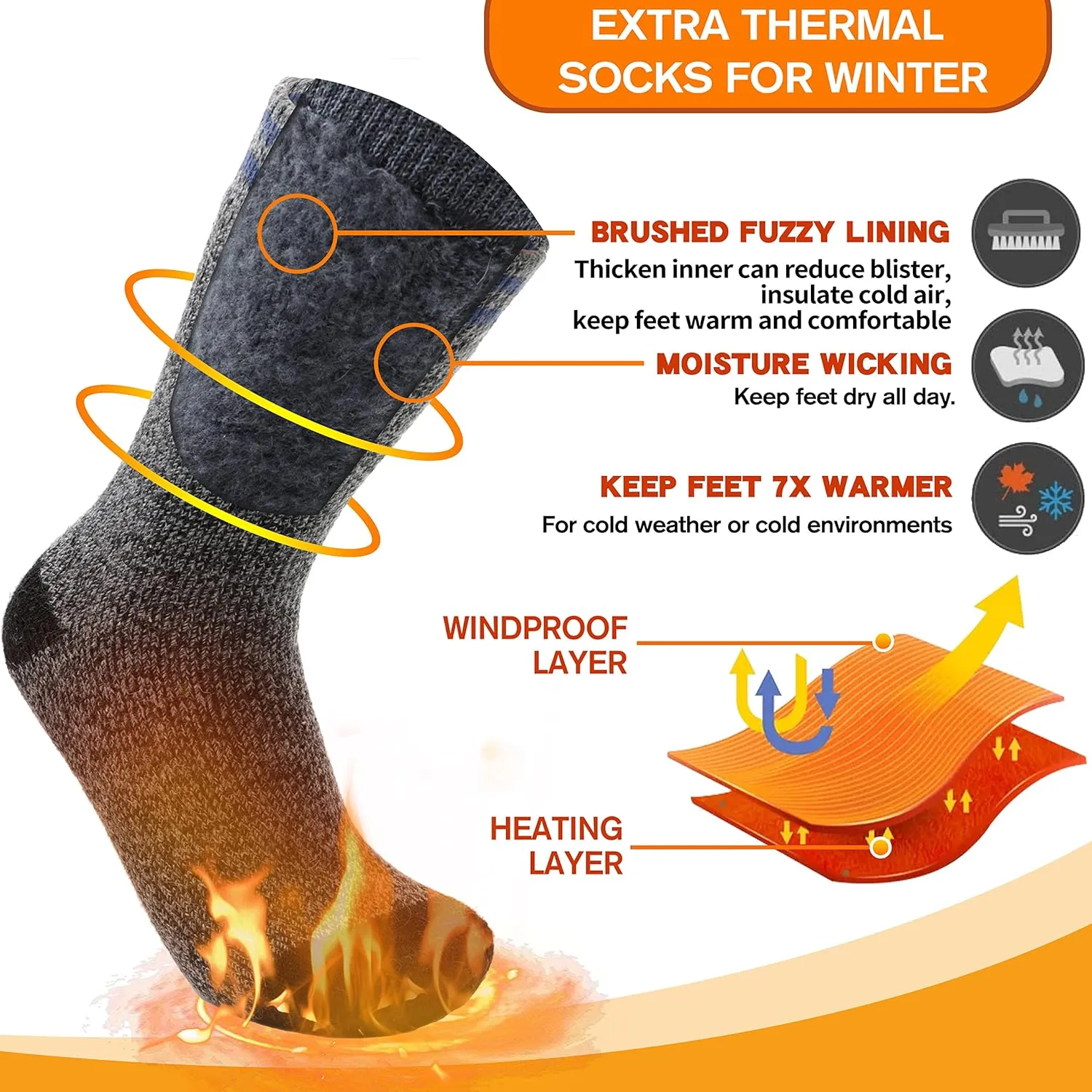3 Pairs Winter Thermal Socks for Men & Women Warm Winter Ski Thick Boot Insulated Socks for Cold Weather