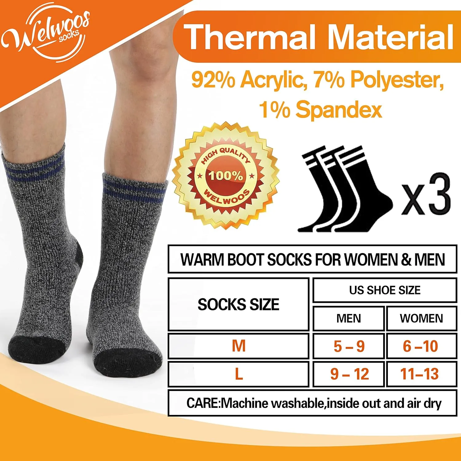 3 Pairs Winter Thermal Socks for Men & Women Warm Winter Ski Thick Boot Insulated Socks for Cold Weather
