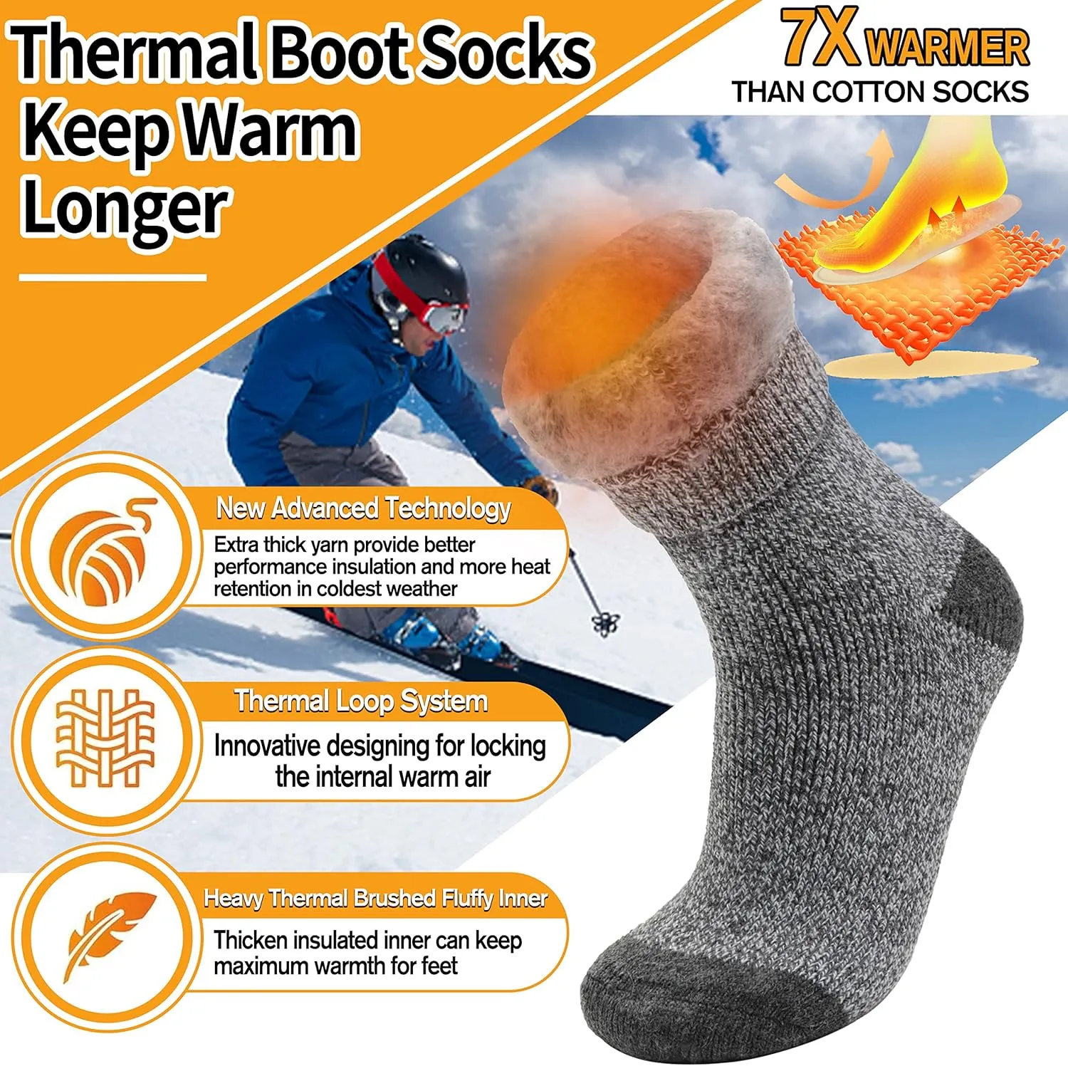3 Pairs Winter Thermal Socks for Men & Women Warm Winter Ski Thick Boot Insulated Socks for Cold Weather