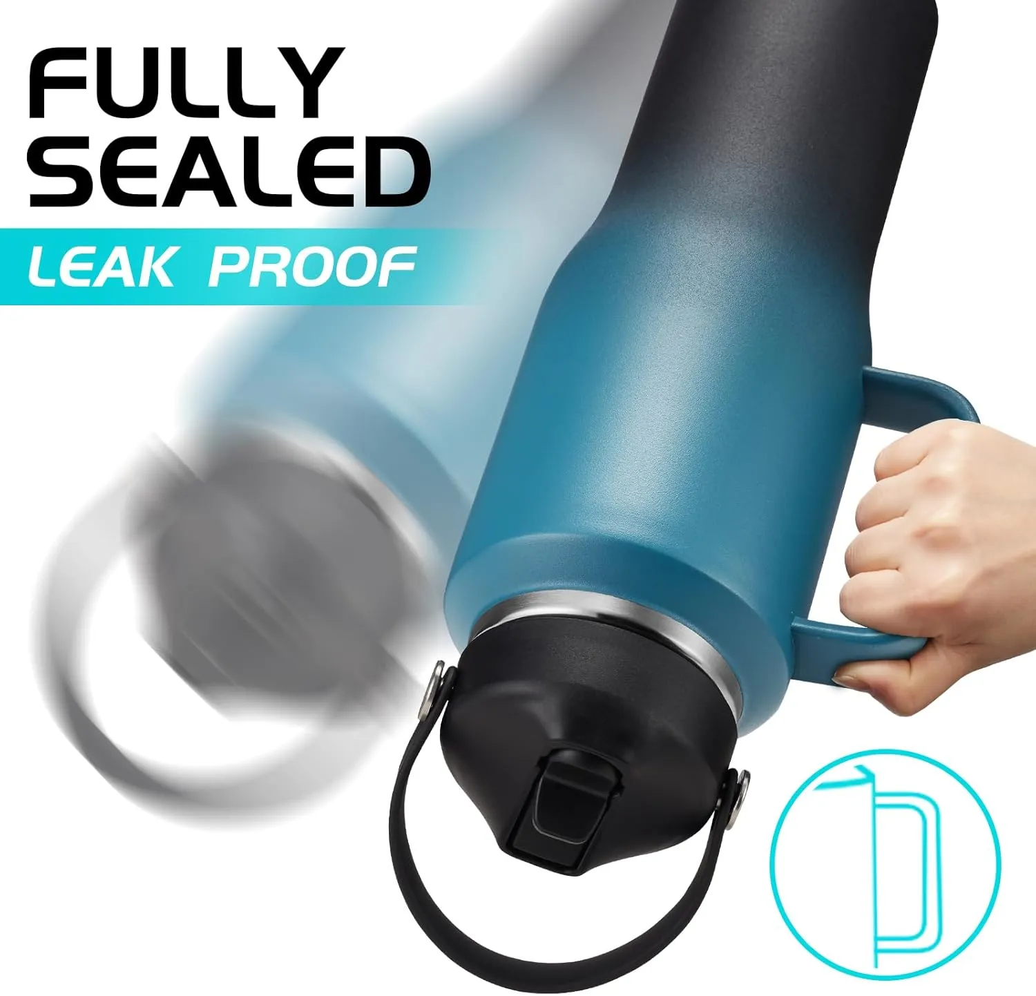32oz Insulated Water Bottle Tumbler - with Straw & Spout Lid, Strap Carrier Bag, Cold-48H & Hot-24H, Stainless Steel Travel Tumblers with Handle, Reusable Slim Water Bottle that Fits in Cup Holder