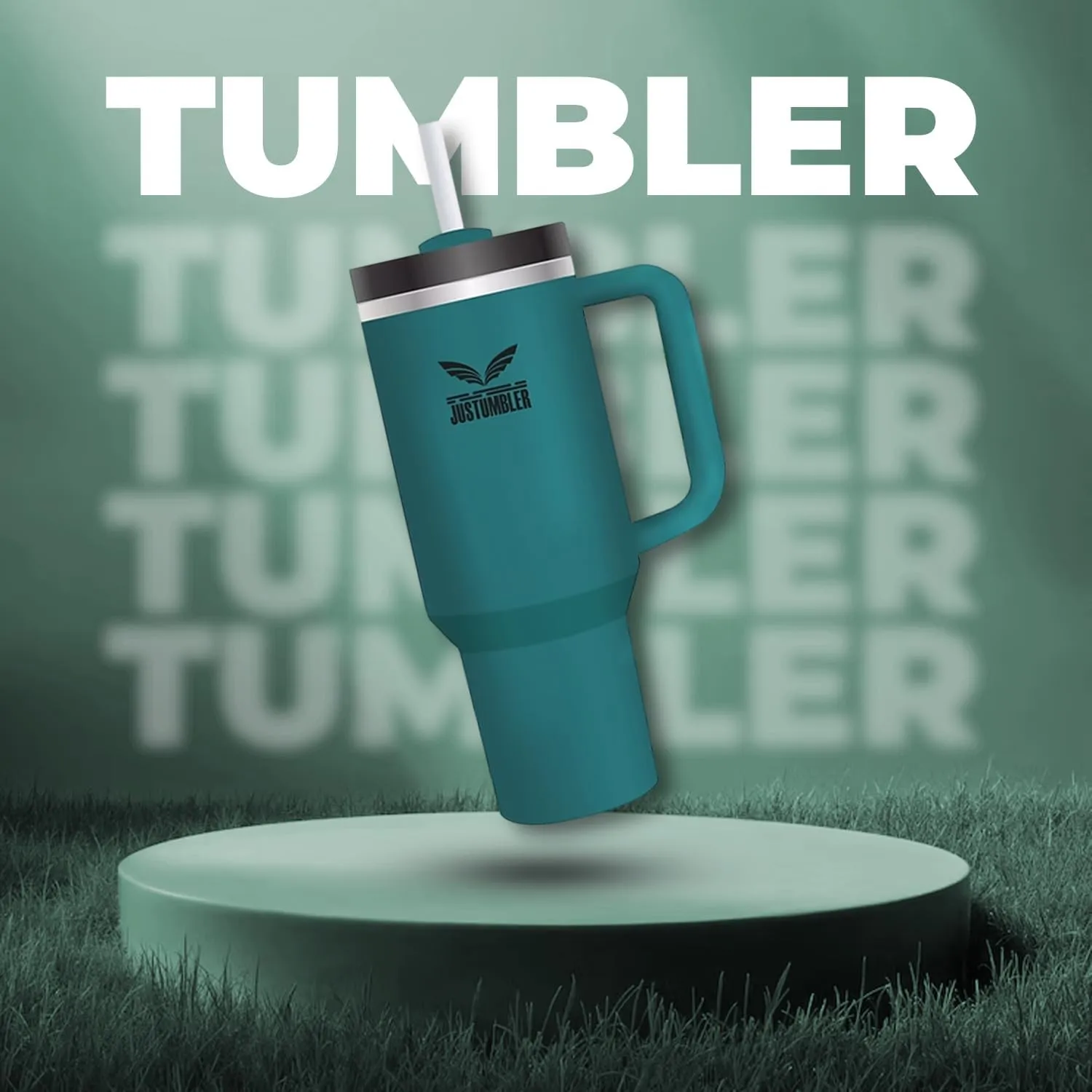 40 Oz Tumbler with Handle - Leak Proof Insulated Tumbler with Straw & Lid - BPA-free Stainless Steel Tumbler includes Silicone Boot, 3 Straws, 2 Straw Caps, & Cleaning Brush - Blue Spruce