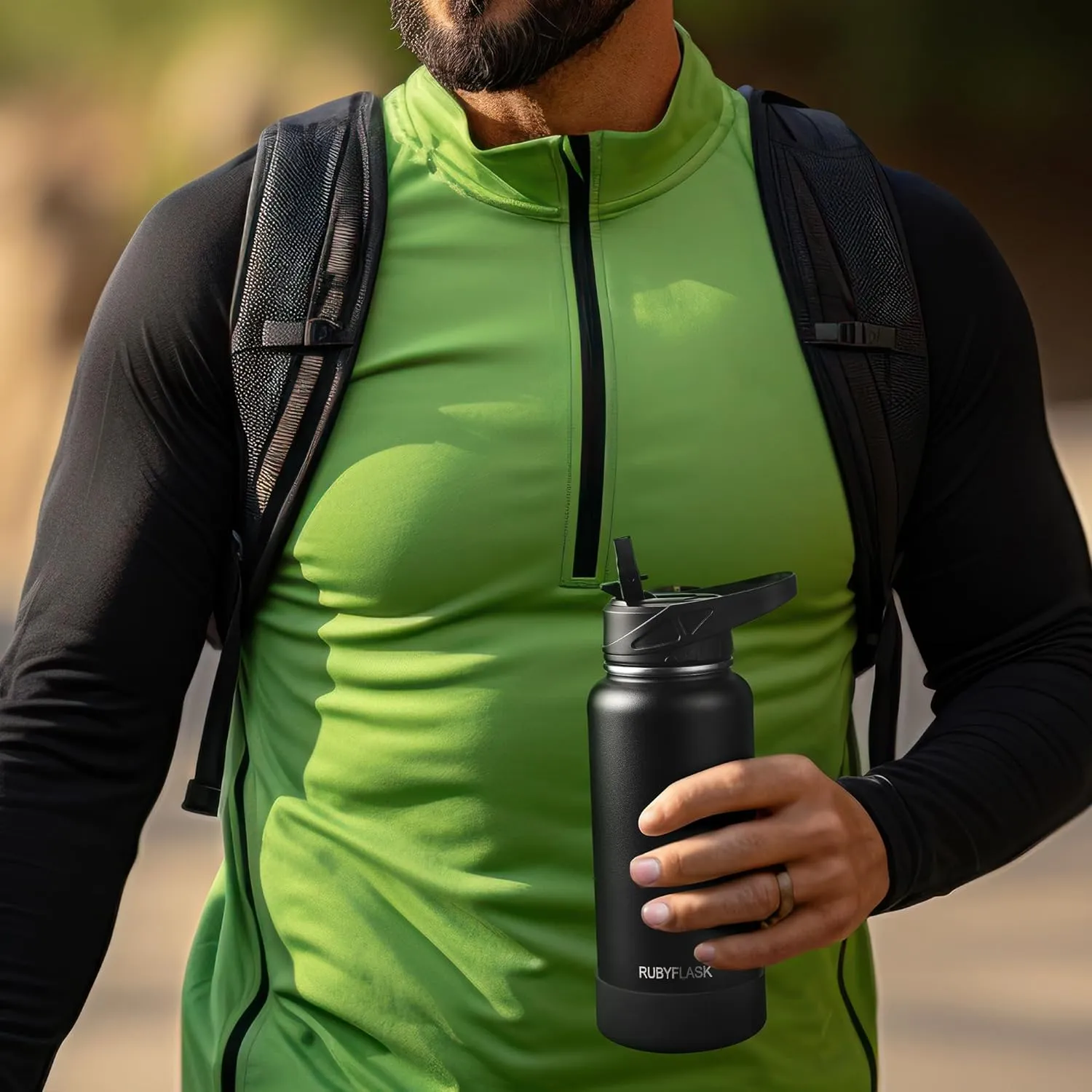 40oz Insulated Water Bottle with Straw, Stainless Steel Metal Vacuum Water Flask, Large Thermos Water bottle with Leakproof 3 Lids for Travel, Camping, Gym Sports Black Gray
