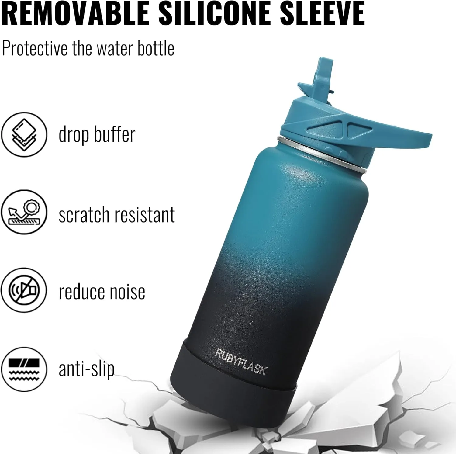 40oz Insulated Water Bottle with Straw, Stainless Steel Metal Vacuum Water Flask, Large Thermos Water bottle with Leakproof 3 Lids for Travel, Camping, Gym Sports Black Gray