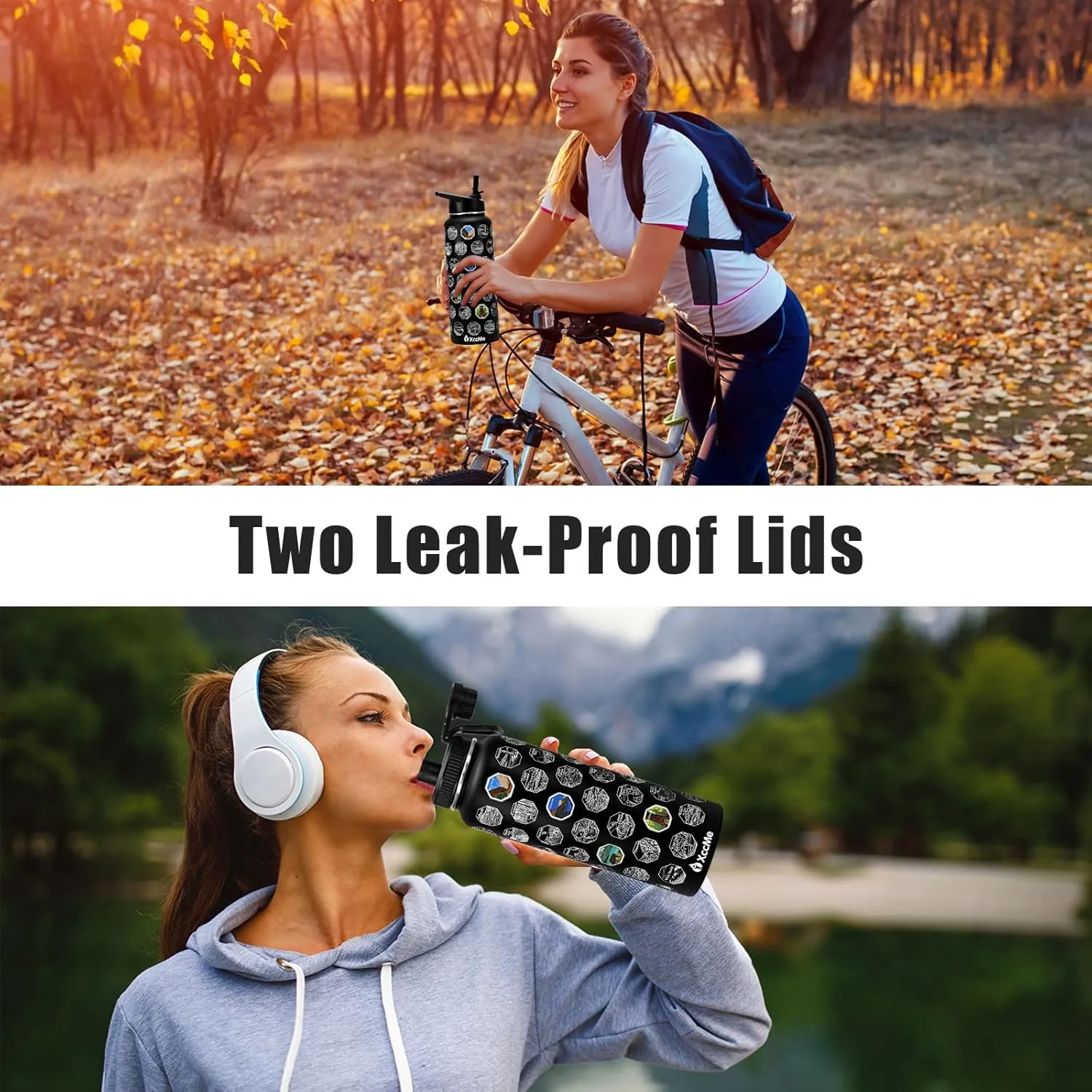 40oz National Parks Insulated Stainless Steel Water Bottle with 2 Lids, Straws, Silicone Boot, Waterproof Stickers, Travel Vacuum Sealed Metal Bottle, Leak Proof (Black)