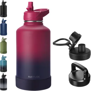 64oz Insulated Water Bottle with Straw, Half Gallon Stainless Steel Vacuum Water Jug, Large Thermos Water Bottle Flask with Leakproof 3 Lids for Travel, Camping, Gym Sports Dark Rainbow