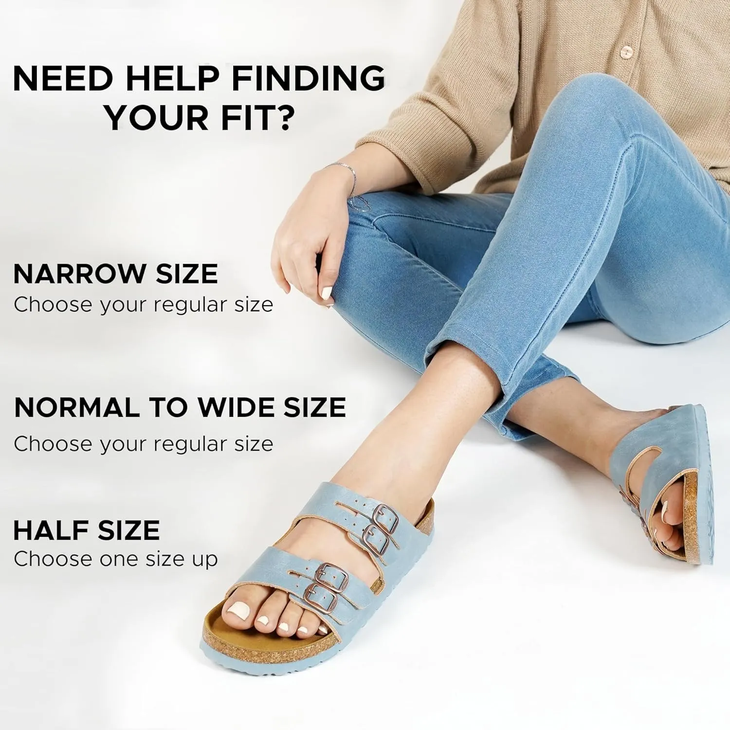 AEROTHOTIC Arch Support Recovery Slides for Women Comfy Memory Foam Cork Footbed Double Straps with Adjustable Buckle Slip on Beach Dressy Outdoor Ladies Sandals