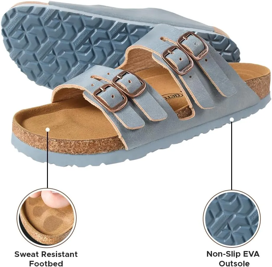 AEROTHOTIC Arch Support Recovery Slides for Women Comfy Memory Foam Cork Footbed Double Straps with Adjustable Buckle Slip on Beach Dressy Outdoor Ladies Sandals