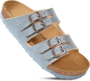 AEROTHOTIC Arch Support Recovery Slides for Women Comfy Memory Foam Cork Footbed Double Straps with Adjustable Buckle Slip on Beach Dressy Outdoor Ladies Sandals