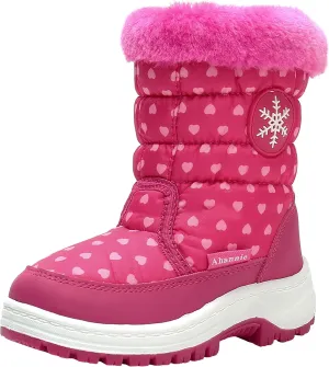 Ahannie Toddler Girls Warm Snow Boots, Kid Outdoor Insulated Winter Boot with Side Zipper