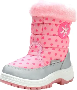 Ahannie Toddler Girls Warm Snow Boots, Kid Outdoor Insulated Winter Boot with Side Zipper