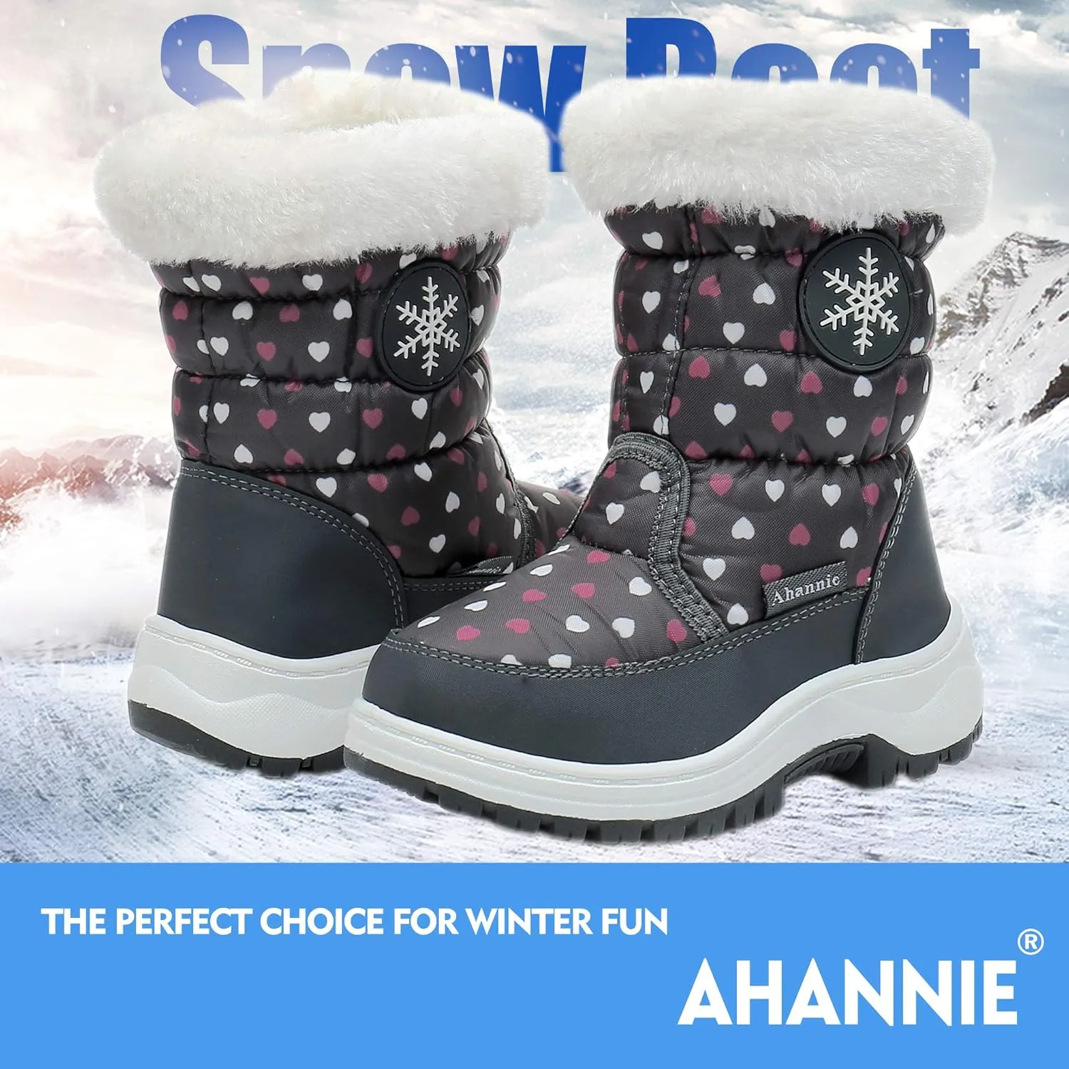 Ahannie Toddler Girls Warm Snow Boots, Kid Outdoor Insulated Winter Boot with Side Zipper