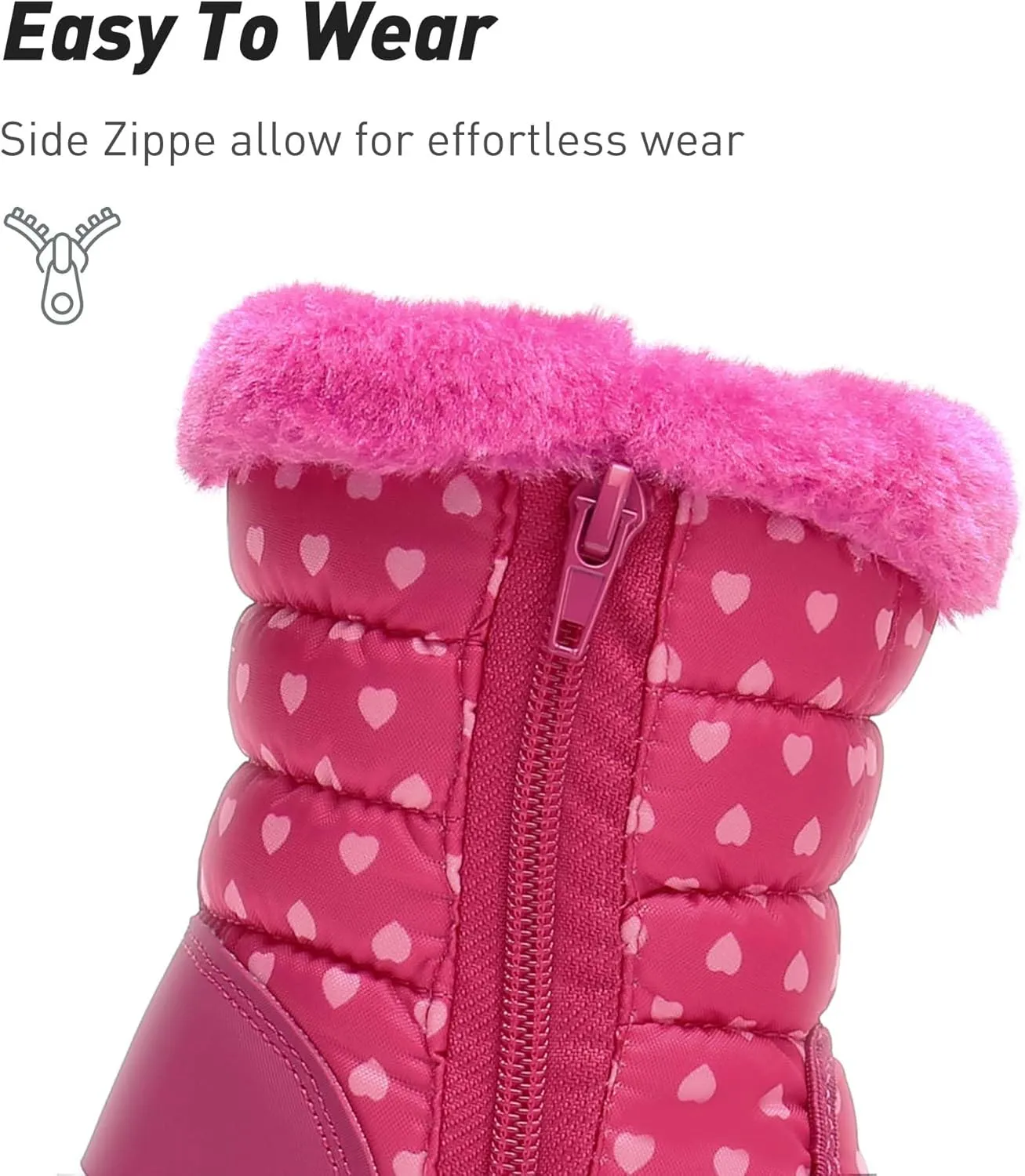 Ahannie Toddler Girls Warm Snow Boots, Kid Outdoor Insulated Winter Boot with Side Zipper