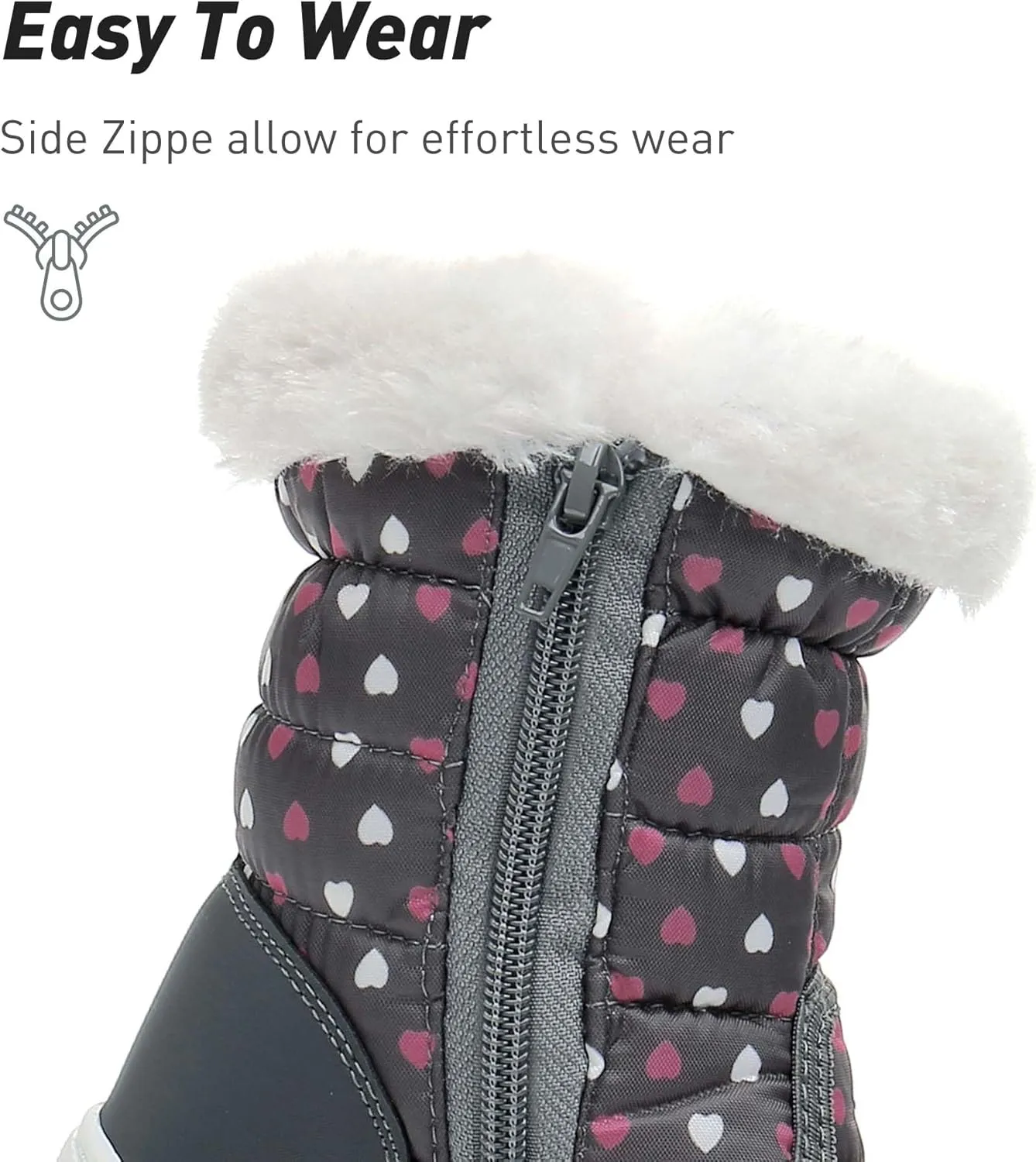 Ahannie Toddler Girls Warm Snow Boots, Kid Outdoor Insulated Winter Boot with Side Zipper
