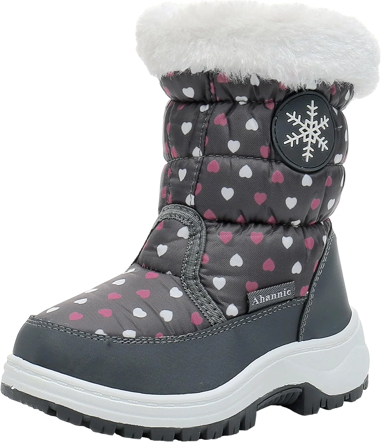 Ahannie Toddler Girls Warm Snow Boots, Kid Outdoor Insulated Winter Boot with Side Zipper