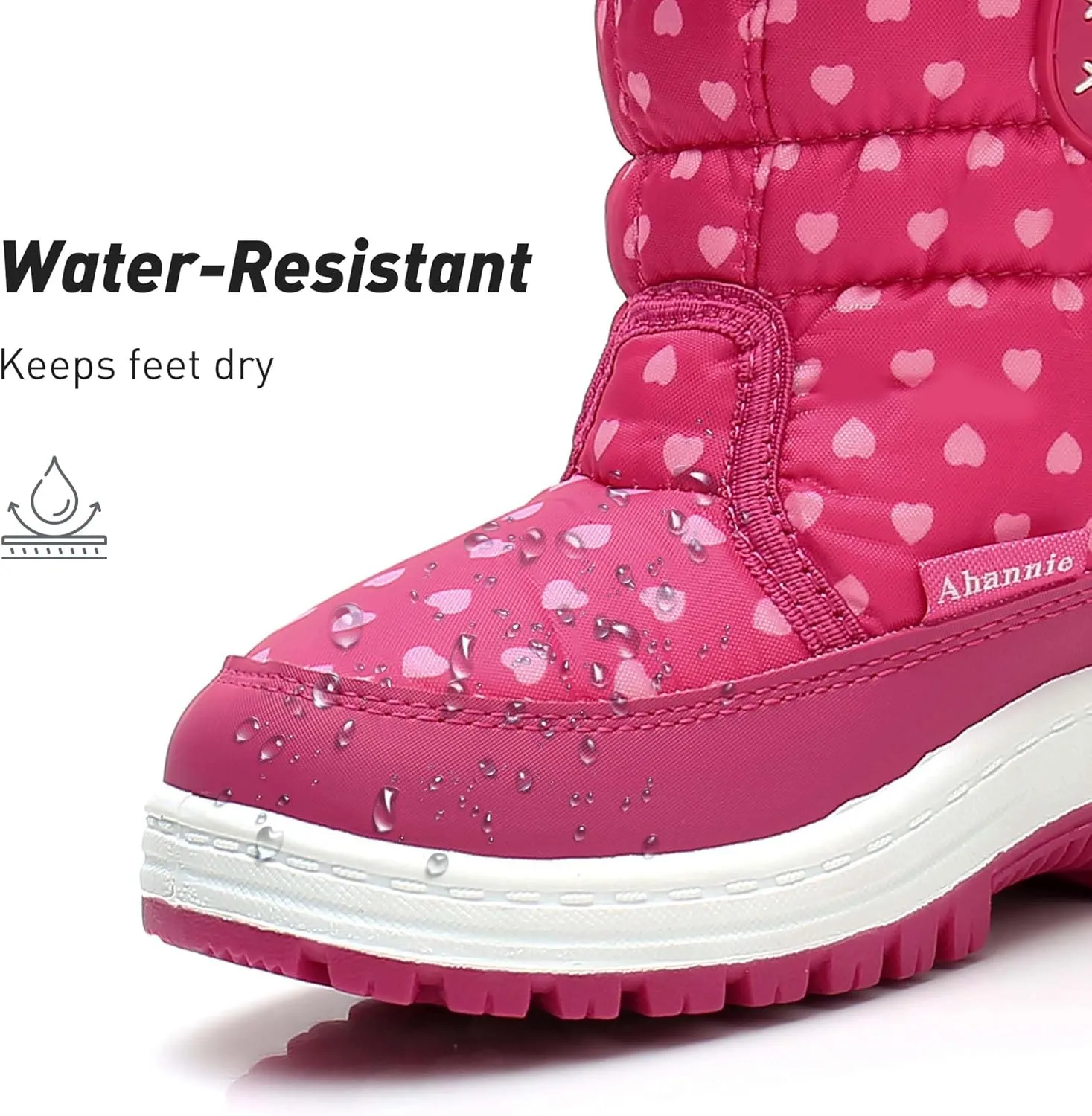Ahannie Toddler Girls Warm Snow Boots, Kid Outdoor Insulated Winter Boot with Side Zipper