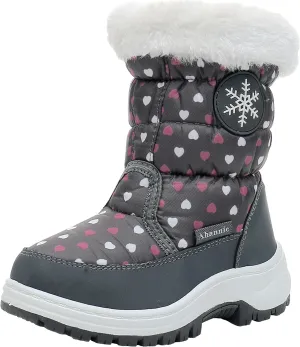 Ahannie Toddler Girls Warm Snow Boots, Kid Outdoor Insulated Winter Boot with Side Zipper