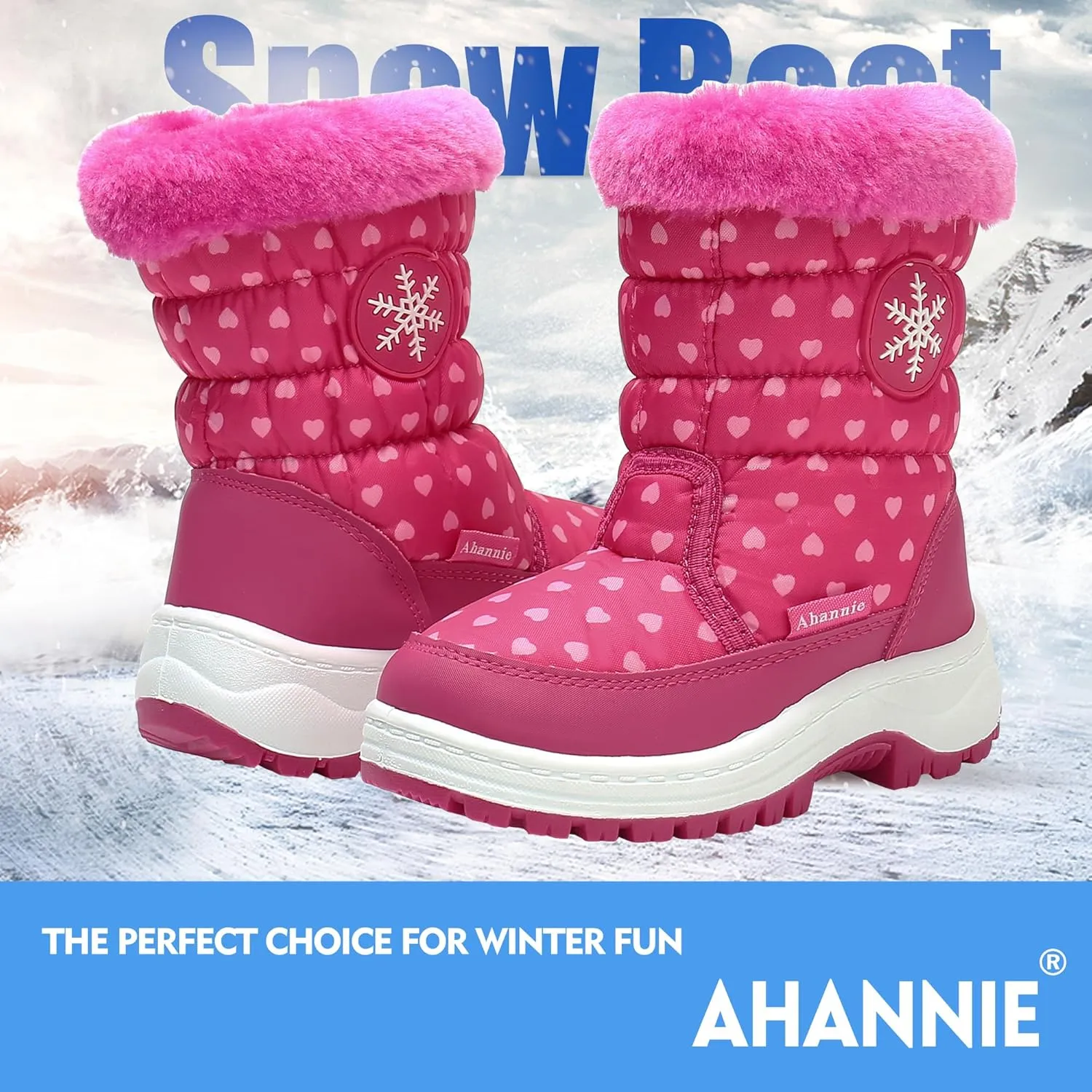 Ahannie Toddler Girls Warm Snow Boots, Kid Outdoor Insulated Winter Boot with Side Zipper