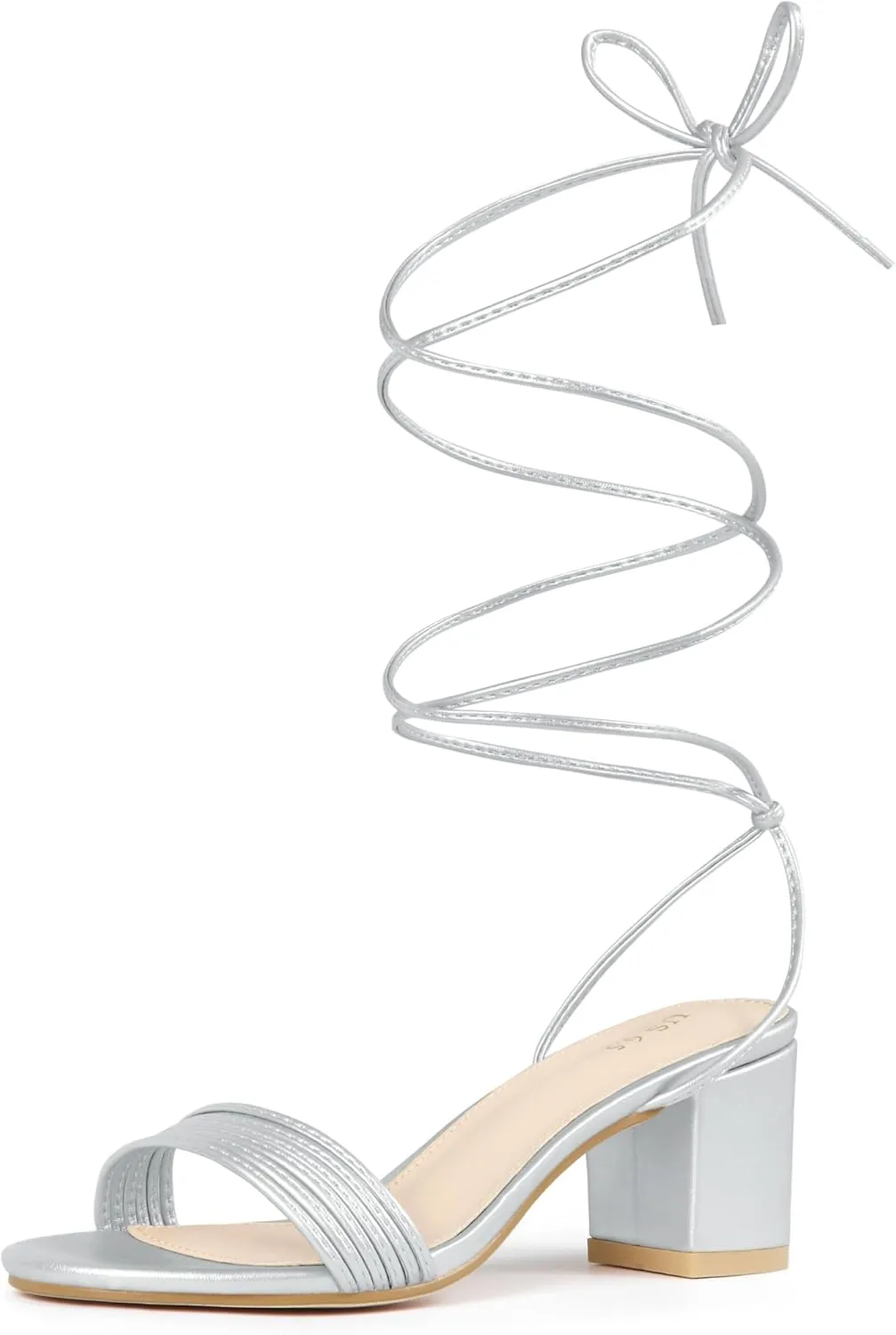 Allegra K Women's Sparkle Strappy Lace Up Block Heels Sandals
