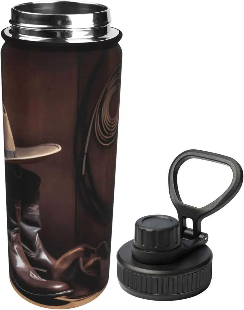 American Wooden 18 oz Stainless Steel Water Bottles Insulated Sports Water Bottle with Spout Lid, Hat and Boot Double Wall Travel Water Flask for Running Hiking Fishing