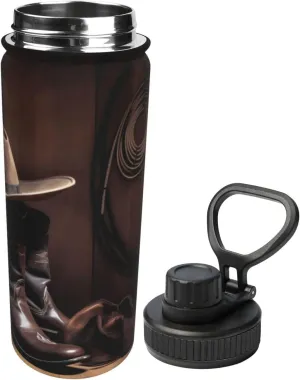 American Wooden 18 oz Stainless Steel Water Bottles Insulated Sports Water Bottle with Spout Lid, Hat and Boot Double Wall Travel Water Flask for Running Hiking Fishing