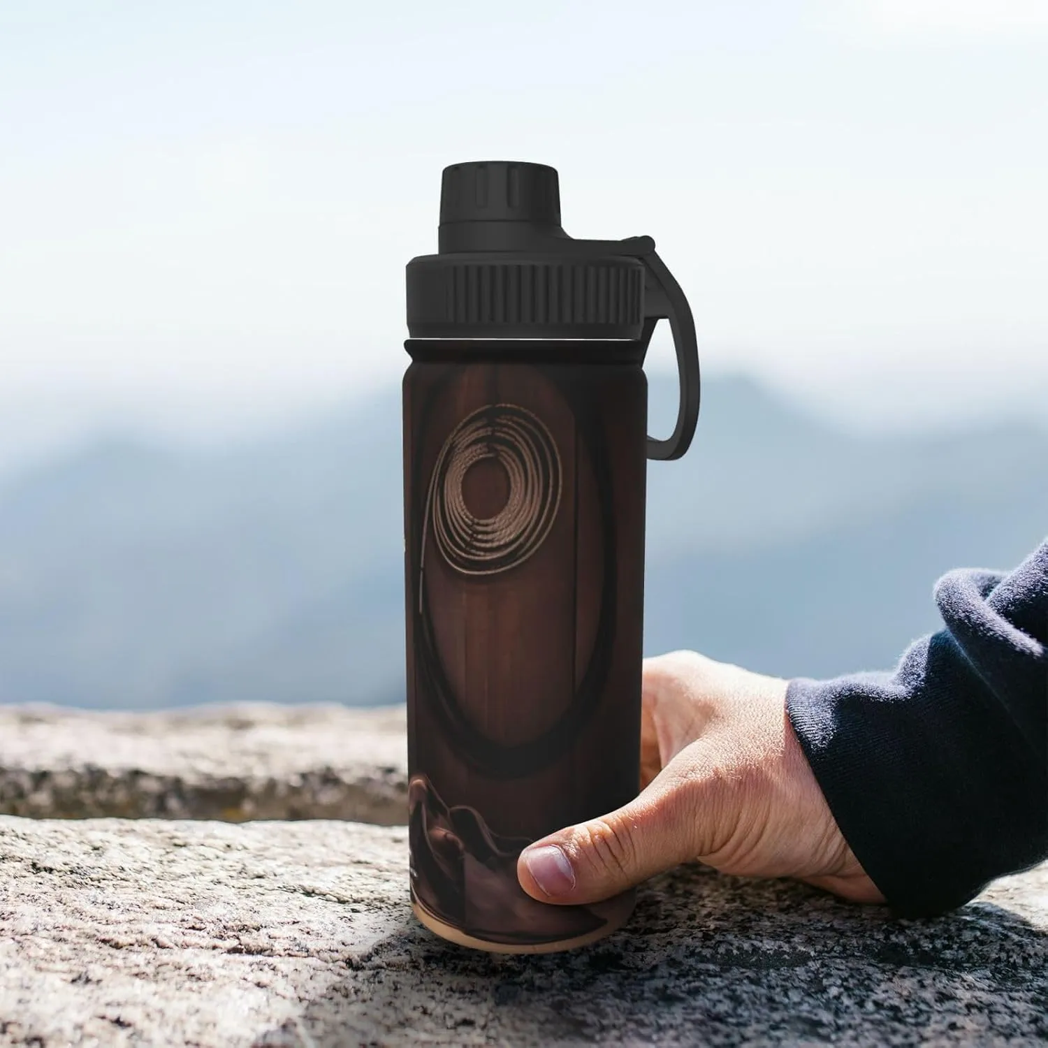 American Wooden 18 oz Stainless Steel Water Bottles Insulated Sports Water Bottle with Spout Lid, Hat and Boot Double Wall Travel Water Flask for Running Hiking Fishing
