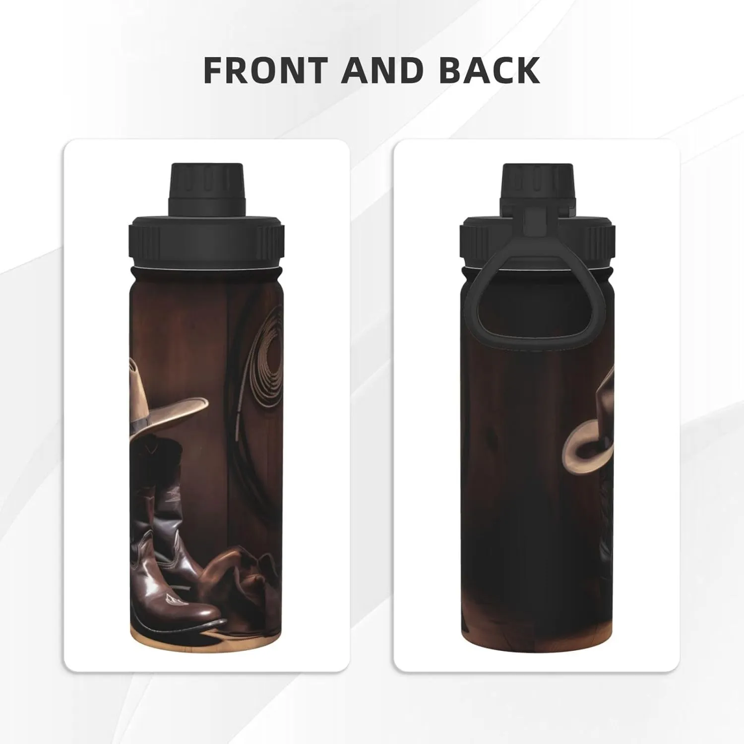 American Wooden 18 oz Stainless Steel Water Bottles Insulated Sports Water Bottle with Spout Lid, Hat and Boot Double Wall Travel Water Flask for Running Hiking Fishing