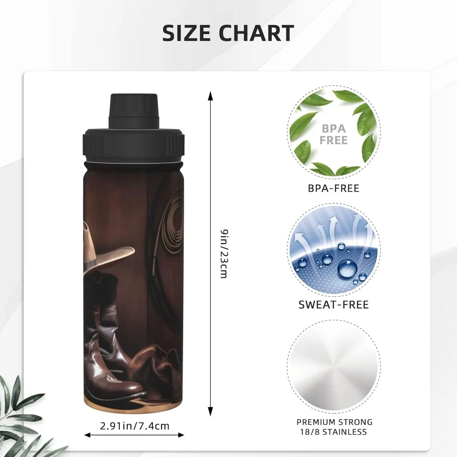 American Wooden 18 oz Stainless Steel Water Bottles Insulated Sports Water Bottle with Spout Lid, Hat and Boot Double Wall Travel Water Flask for Running Hiking Fishing