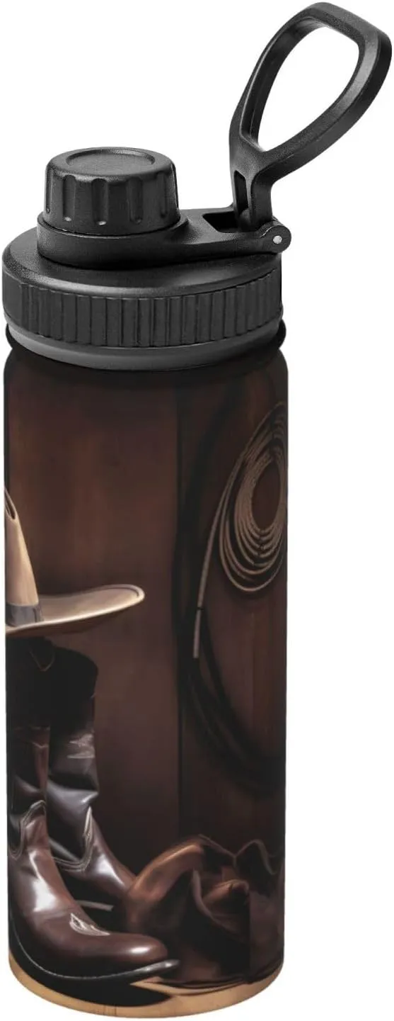 American Wooden 18 oz Stainless Steel Water Bottles Insulated Sports Water Bottle with Spout Lid, Hat and Boot Double Wall Travel Water Flask for Running Hiking Fishing