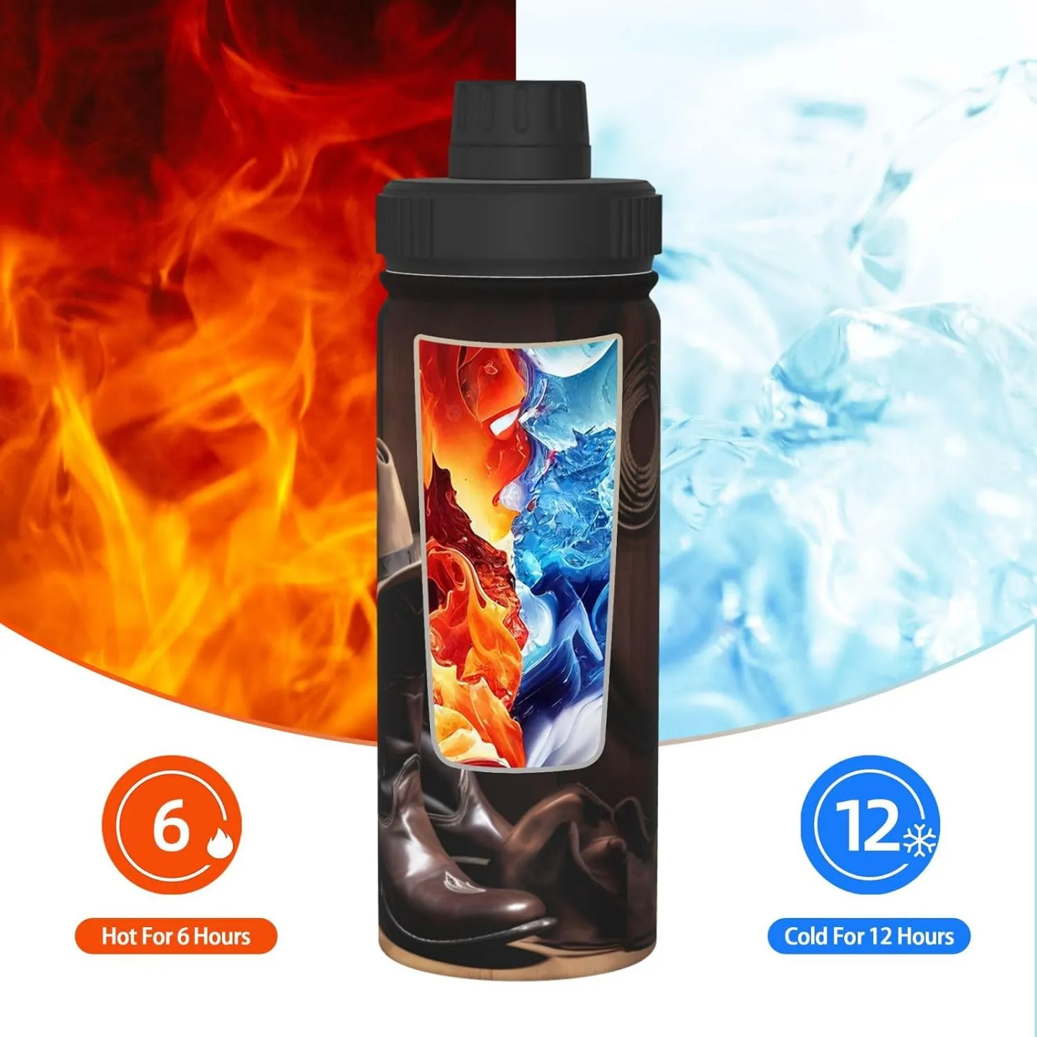 American Wooden 18 oz Stainless Steel Water Bottles Insulated Sports Water Bottle with Spout Lid, Hat and Boot Double Wall Travel Water Flask for Running Hiking Fishing