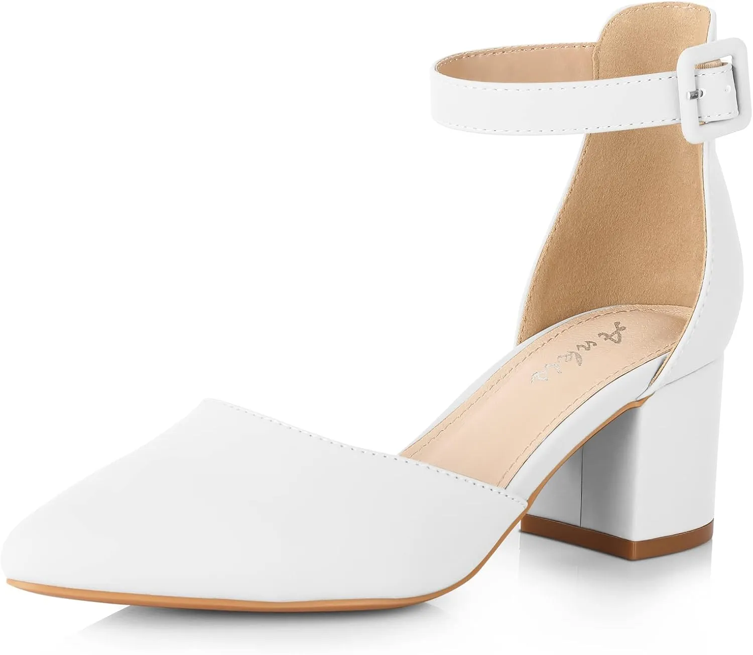 Ankis Closed Toe Heels for Women -Black Nude Gold Silver Pointed Toe Heels Low Block Chunky Women Pumps with Ankle Strap -2.25 Inch