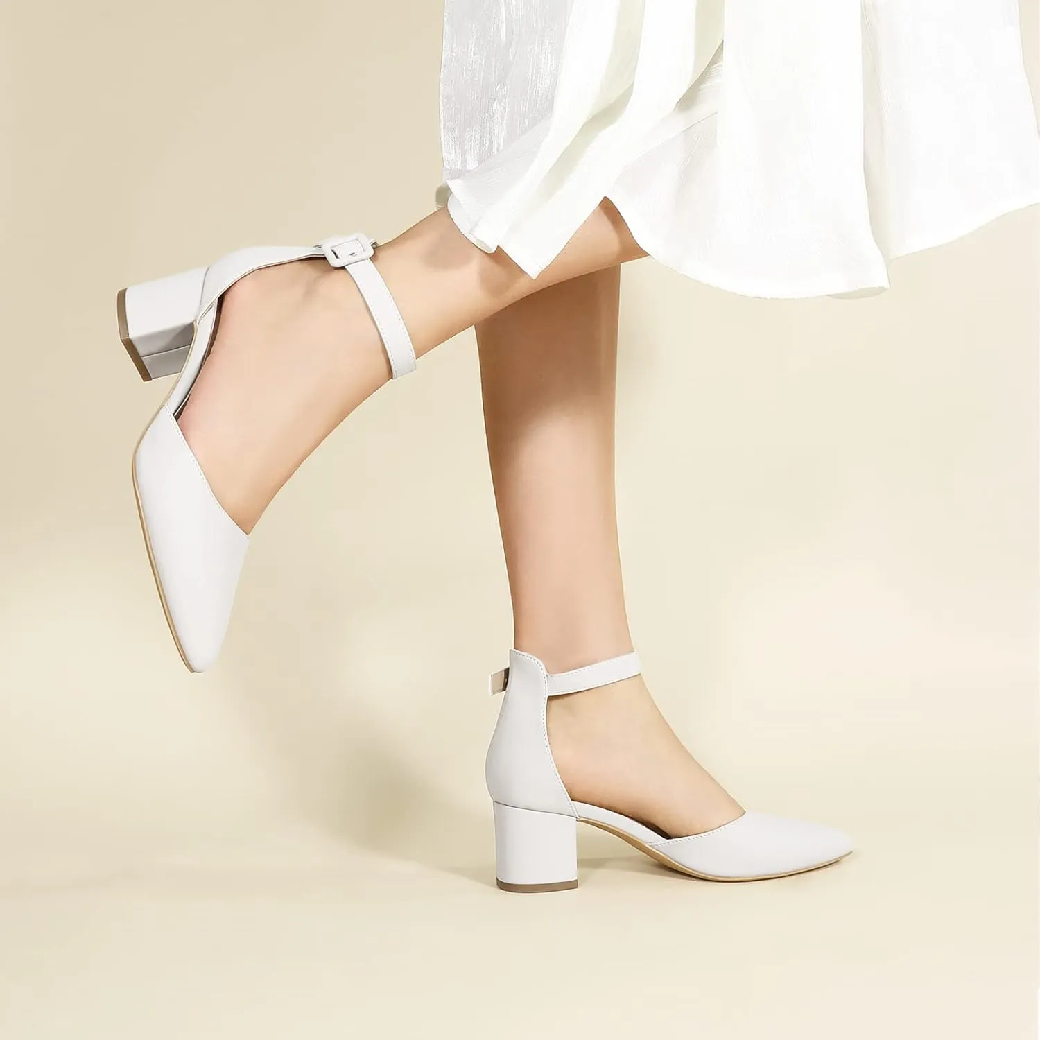 Ankis Closed Toe Heels for Women -Black Nude Gold Silver Pointed Toe Heels Low Block Chunky Women Pumps with Ankle Strap -2.25 Inch