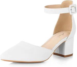 Ankis Closed Toe Heels for Women -Black Nude Gold Silver Pointed Toe Heels Low Block Chunky Women Pumps with Ankle Strap -2.25 Inch
