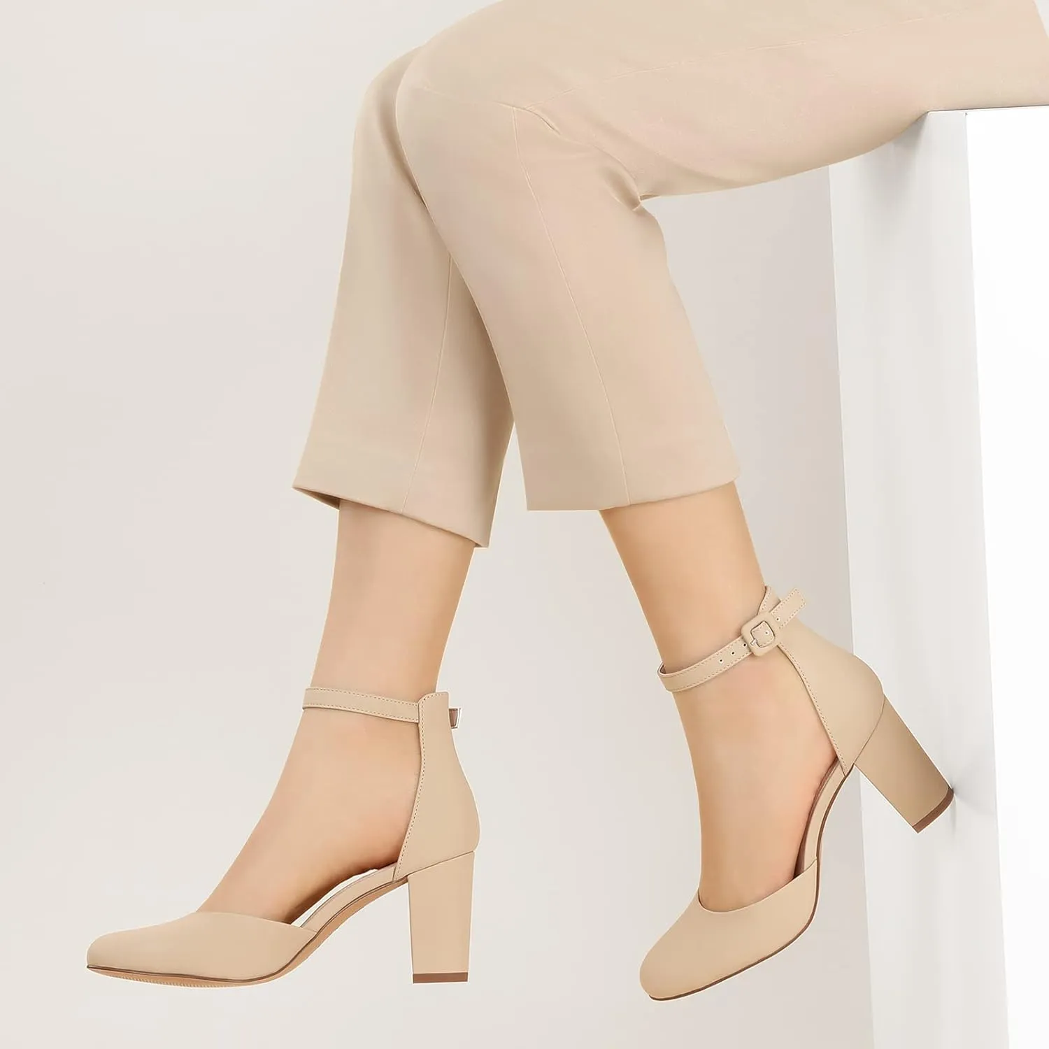 Ankis Closed Toe Heels for Women -Black Nude White Silver Gold Womens Heels Closed Round Toe Chunky Block Pumps Shoes, 3 Inch