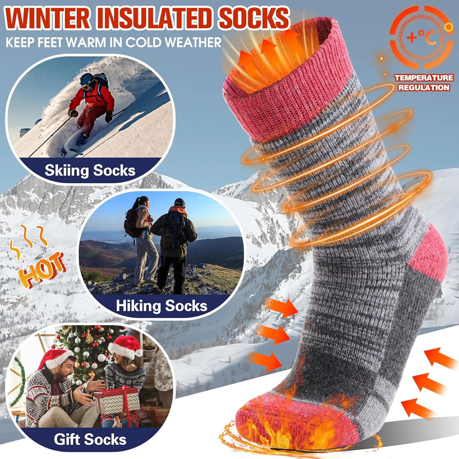 Anlisim Thermal Winter Warm Socks 3 Pairs for Men Women Extra Thick Insulated Ski Crew Boot Socks for Extreme Cold Weather