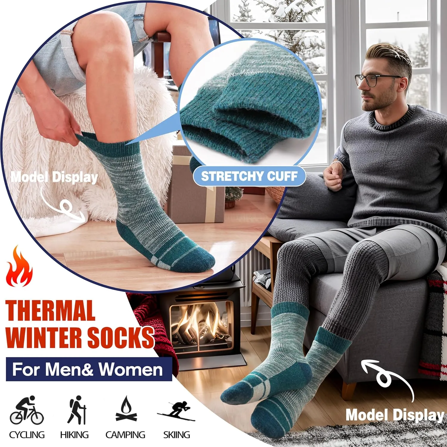 Anlisim Thermal Winter Warm Socks 3 Pairs for Men Women Extra Thick Insulated Ski Crew Boot Socks for Extreme Cold Weather