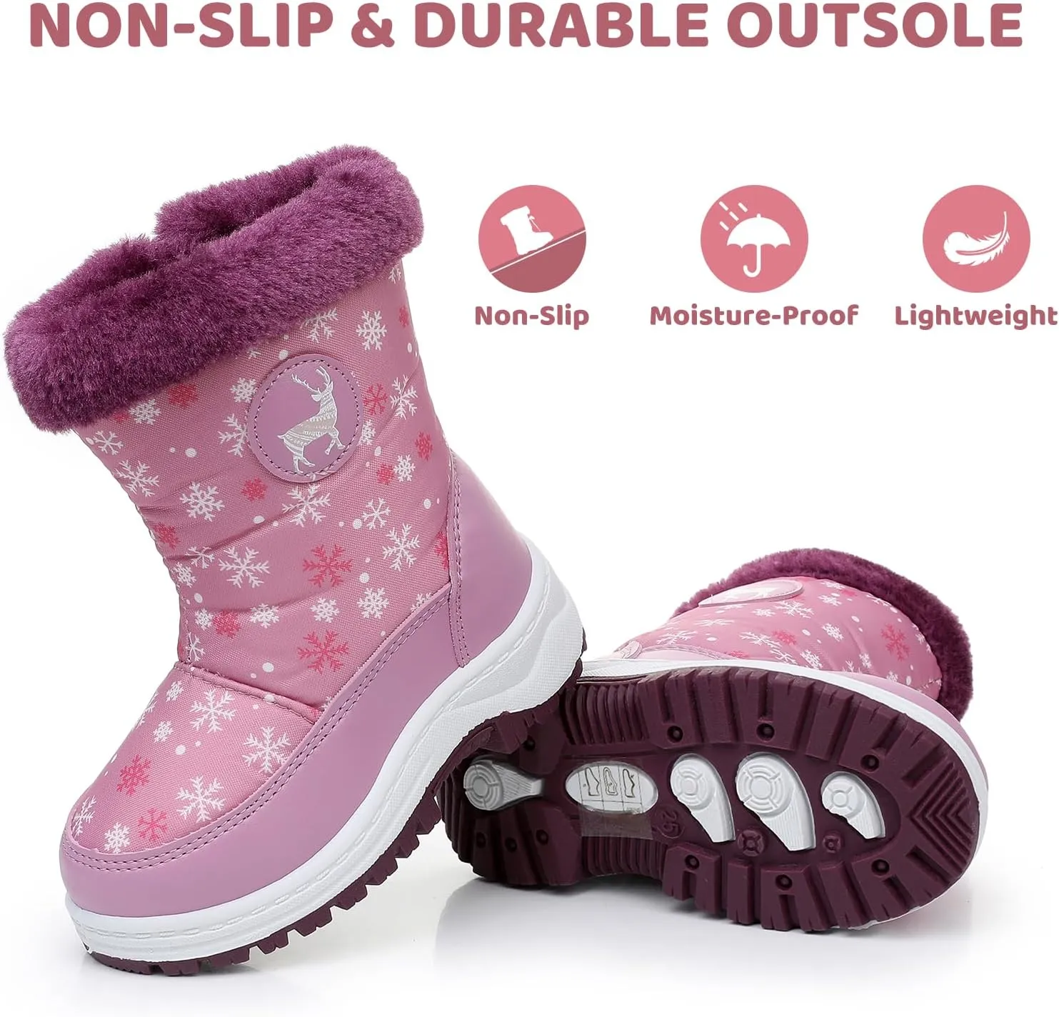 Apakowa Kids Boys Girls Cold Weather Water Resistant Winter Snow Boots (Toddler/Little Kid/Big Kid)