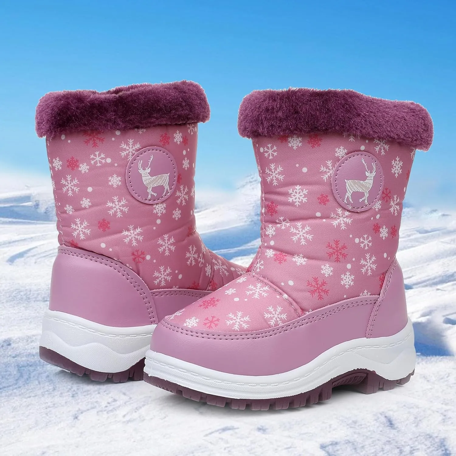 Apakowa Kids Boys Girls Cold Weather Water Resistant Winter Snow Boots (Toddler/Little Kid/Big Kid)