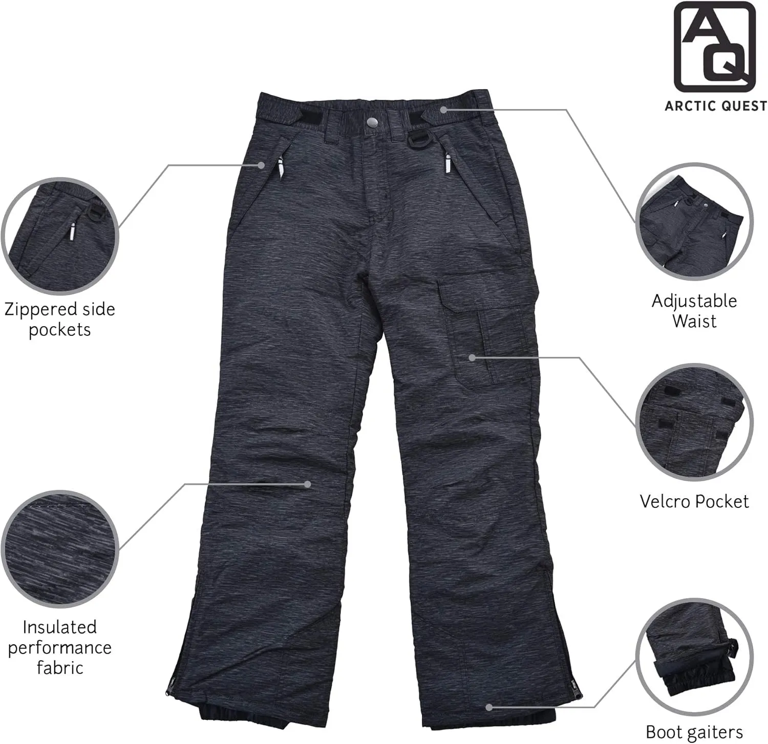 Arctic Quest Girls Boys Kids Unisex Insulated Snow Ski Pants Winter Water-Resistant Windproof Outdoor