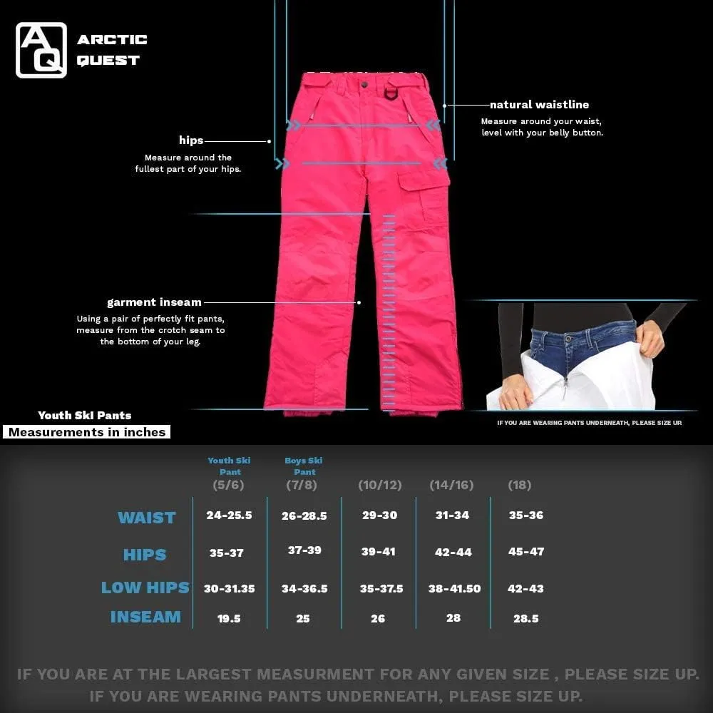 Arctic Quest Girls Boys Kids Unisex Insulated Snow Ski Pants Winter Water-Resistant Windproof Outdoor