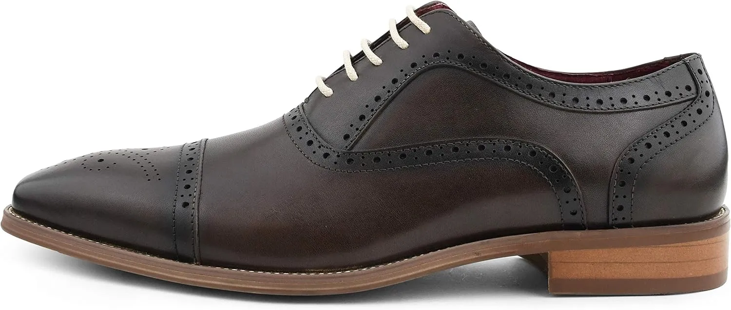Asher Green AG114 Men's Genuine Leather Oxfords, Cap Toe, Lace Up, Brogue - Teal, Tan, Brown, Green, Grey